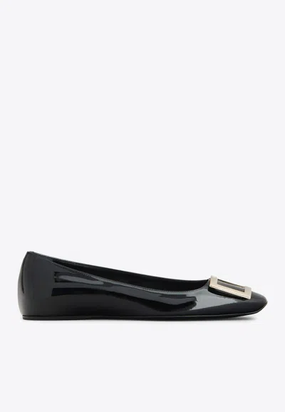 Roger Vivier Trompette Bellerine Glossed-leather Ballet Flats In Black