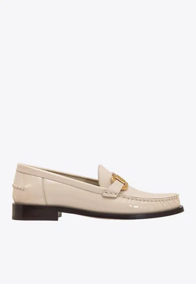 Ferragamo Maryan Patent Gancini Bit Loafers In Cream