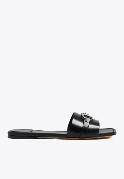 Ferragamo Square Head Flat-soled Sandals In Black