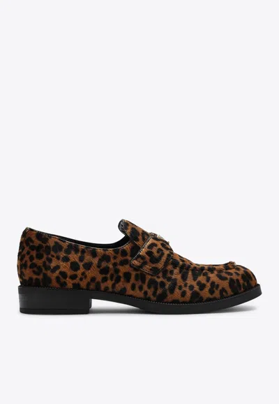 Prada Leopard Print Slip On Loafers In Brown