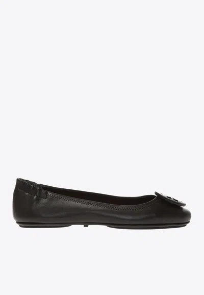 Tory Burch Logo-plaque Leather Ballerina Pumps In Black