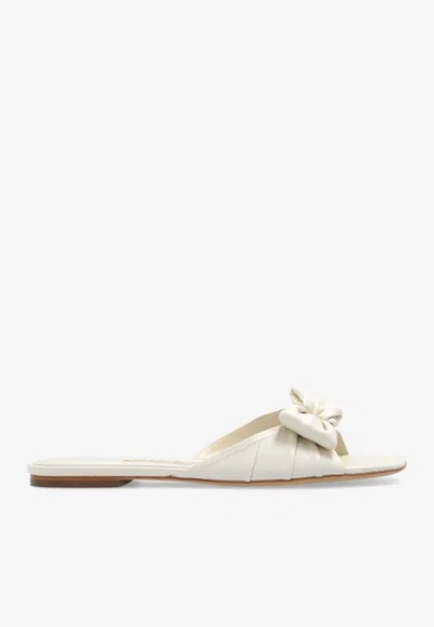 Ferragamo Lylas Leather Flat Sandals In Cream