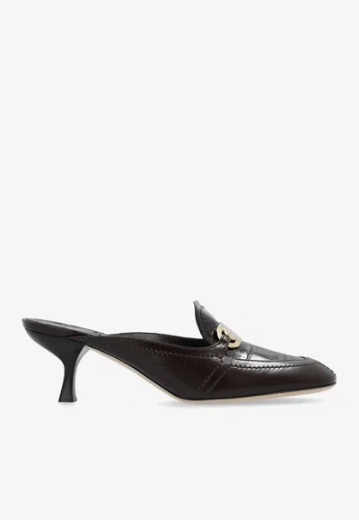 Ferragamo Ophelia 55 Bow-embellished Slingback Pumps In Dark Brown