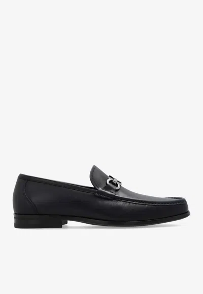 Ferragamo Grandioso Black Loafers With Gancini Detail In Patent Leather Man In Black