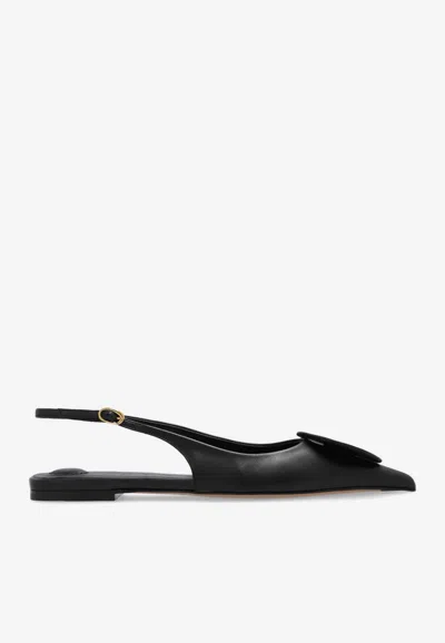 Jacquemus Duelo Slingback Leather Flats In Black