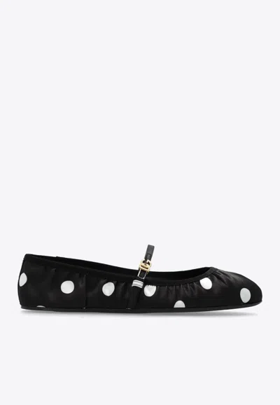 Dolce & Gabbana Odette Polka-dot Satin Ballet Flats In Black