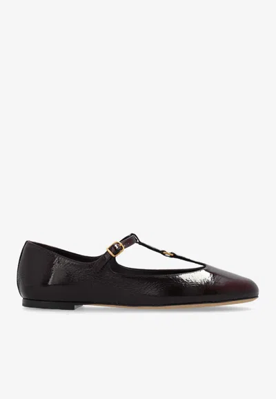 Chloé Marcie Embellished Crinkled Patent-leather Ballet Flats In Purple