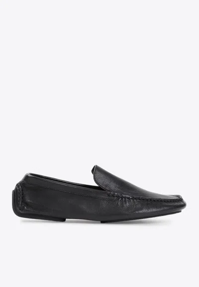 The Row Lucca Leather Loafers In Black