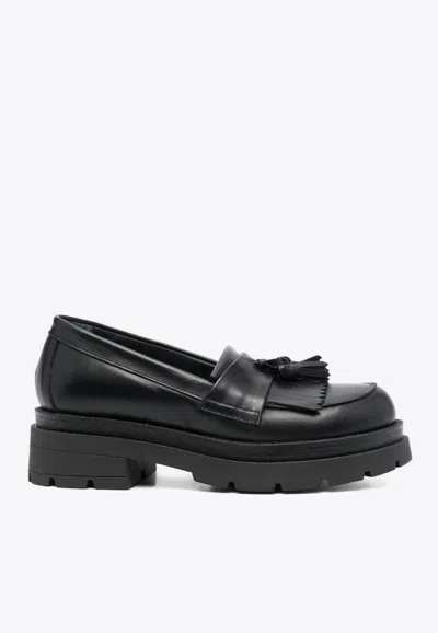 P.a.r.o.s.h Leather Loafers With Tassel Detail And Low Heel In Black