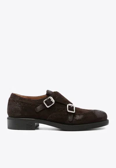 Miu Miu Brown Round Toe Dress Shoes In Brown