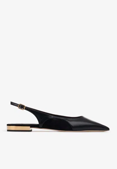 Chloé Saada Leather And Suede Slingback Flats In Black