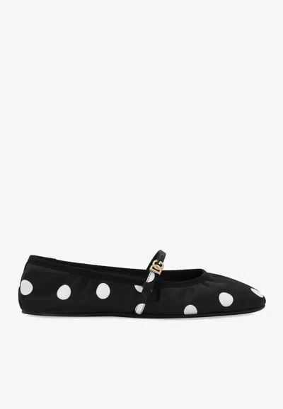Dolce & Gabbana Odette Polka-dot Satin Ballet Flats In Black