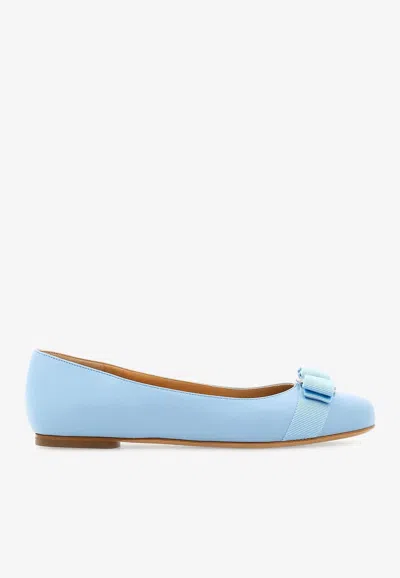 Ferragamo Varina Leather Ballerina Shoes In Sky Blue