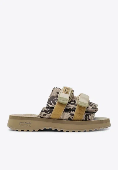 Palm Angels Round Head Slippers In Green