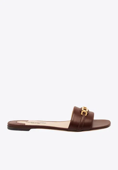 Tom Ford 5mm Whitney Soft Leather Flat Slides In Brown