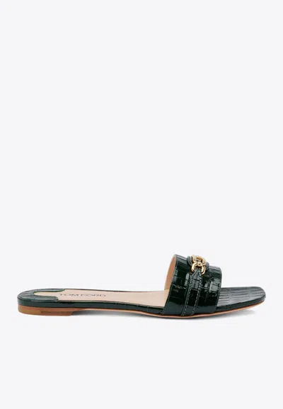 TOM FORD WHITNEY CROC-EMBOSSED LEATHER SLIDES 