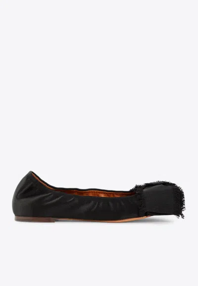 Lanvin Satin Bow Ballet Flats In Black