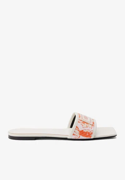 Versace Theia Barocco Raffia Slides In White