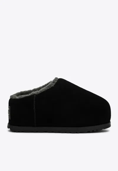 Shop Ugg Pumped Suede Slippers In Black