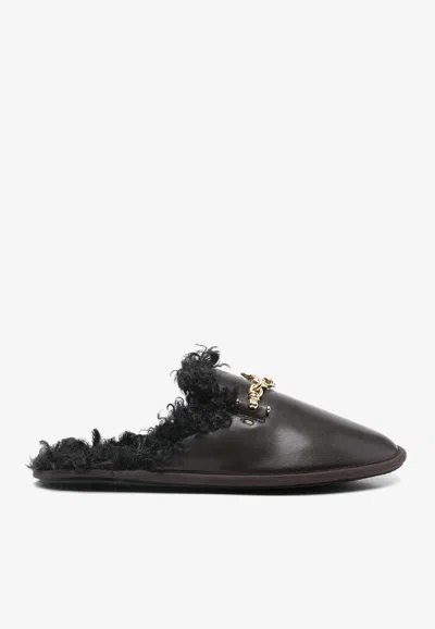 Stella Mccartney Ryder Plush Faux Leather Flat Mules In Brown
