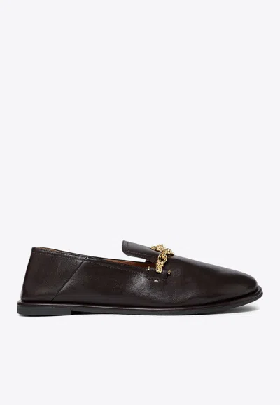 Stella Mccartney Loafers Flat Sole Round Toe Gold-tone Hardware In Dark Brown