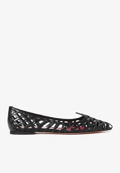 Roger Vivier Leather Point Toe Ballet Flats With Cut-out Details In Black
