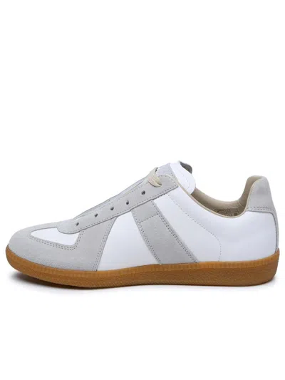 Maison Margiela Women Replica Low-top Leather Sneakers With Suede Inserts In White