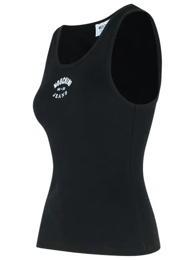 Moschino Jeans Cotton Blend Logo Tank Top In Black