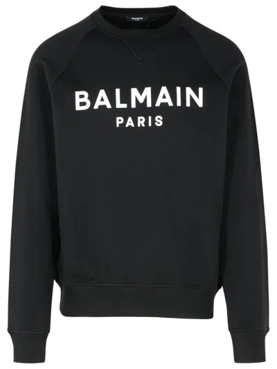 Balmain Logo Printed Cotton Sweatshirt In Black