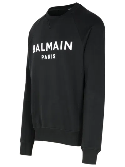Balmain Logo Printed Cotton Sweatshirt In Black
