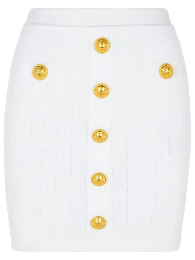 Balmain Knit Mini Skirt With Embossed Buttons Women In White