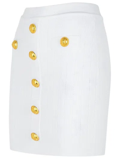 Balmain Knit Mini Skirt With Embossed Buttons Women In White