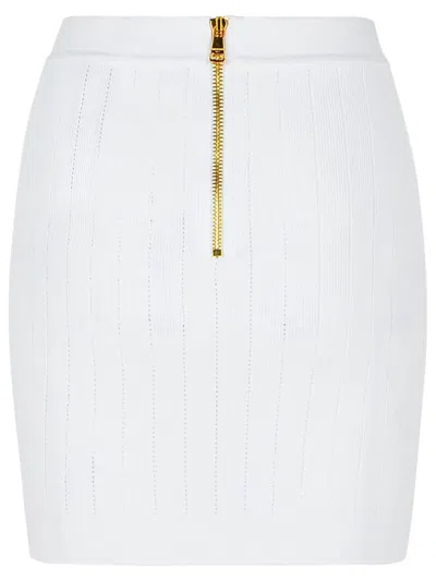 Balmain Knit Mini Skirt With Embossed Buttons Women In White