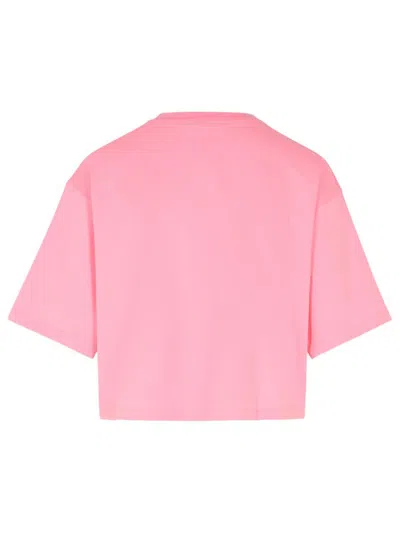 Balmain Women Logo Organic Cotton Cropped T-shirt In Pink