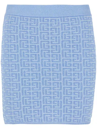 Balmain Pb Monogram Jacquard Mini Skirt In Blue