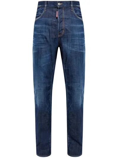 Dsquared2 Straight Leg Stretch Denim Jeans With Vintage Finish In Blue