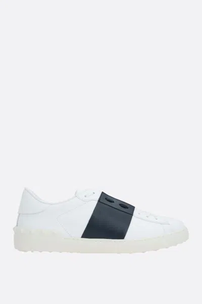 Valentino Navy Blue Leather Open Sneakers With Black Band In White+marine+white