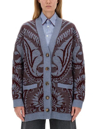 Shop Etro Jacquard Wool Cardigan In Multicolour