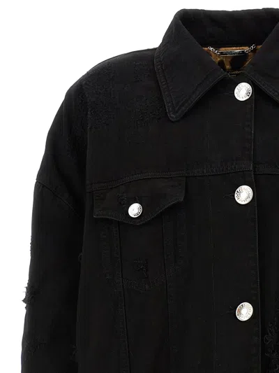 Dolce & Gabbana Longline Distressed Denim Jacket With Chest Pockets In Black