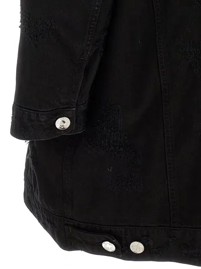 Dolce & Gabbana Longline Distressed Denim Jacket With Chest Pockets In Black