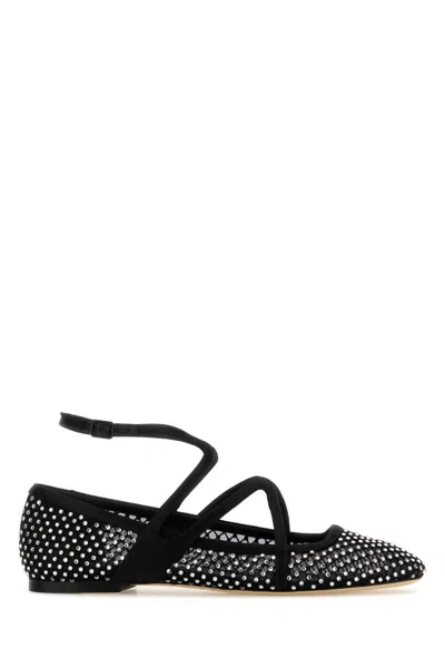 Jimmy Choo Astoria Crystal Mesh Caged Ballerina Flats In Black
