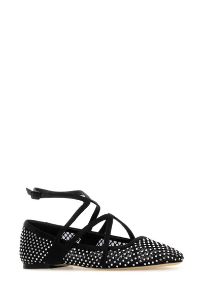 Jimmy Choo Astoria Crystal Mesh Caged Ballerina Flats In Black