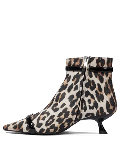 Ganni Eyelets Kitten Heel Boot Satin Print Ankle Boots Brown