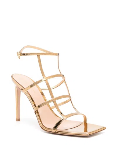 Gianvito Rossi Gold-tone Caged 95mm Patent Leather Sandals