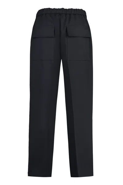 Jil Sander Cropped Tapered Blue Cotton Pants With Elastic Waistband
