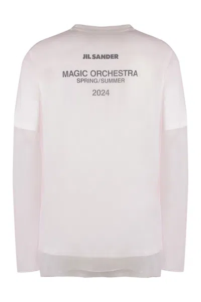 Jil Sander Layered Cotton T-shirt With Sheer Tulle Overlay In Neutral