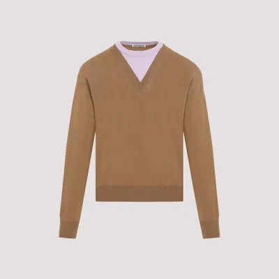 Jil Sander Brown And Lillac Double-neck Sweater In Wool Man