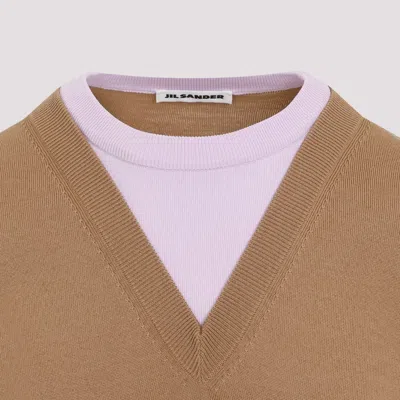 Jil Sander Brown And Lillac Double-neck Sweater In Wool Man