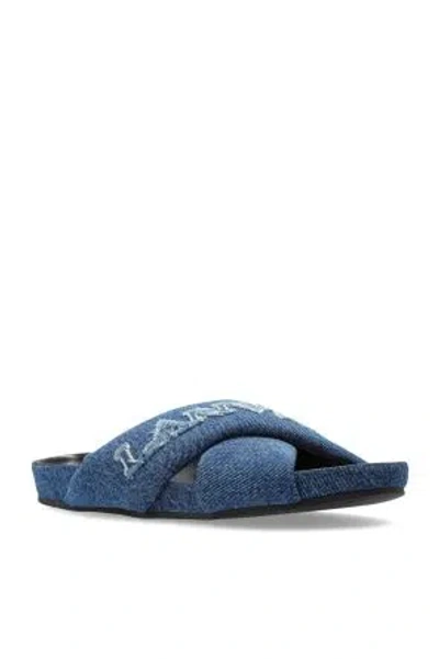 Lanvin Logo-embroidered Crossover Denim Slides