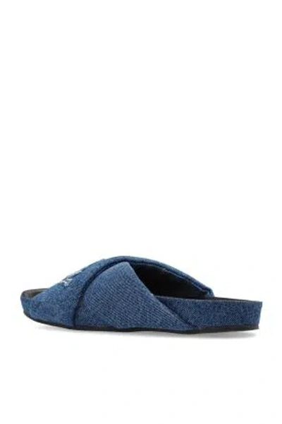 Lanvin Logo-embroidered Crossover Denim Slides